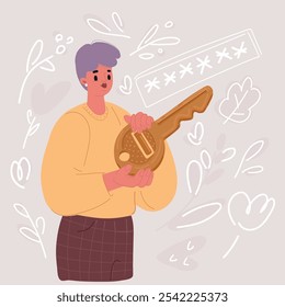 Cartoon vector illustration of Woman holding key and thinking about key