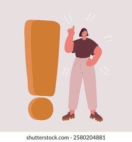 Cartoon vector illustration of A woman with an idea. Concept person vector illustration of question solving or answering.