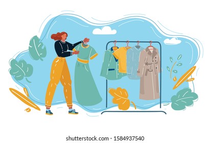 Cartoon vector illustration of Woman make shopping.