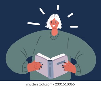 Cartoon vector illustration of woman reading Book over dark background