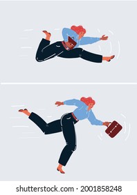 Cartoon vector illustration of woman run business competition. Two poses.