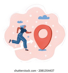 Cartoon vector illustration of woman running to location