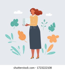 Cartoon vector illustration of woman with stack of papers in her hands. Office routine, unloved work, the need for automation concept.