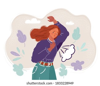 Dibujo vectorial de la mujer sudando muy mal bajo un axila