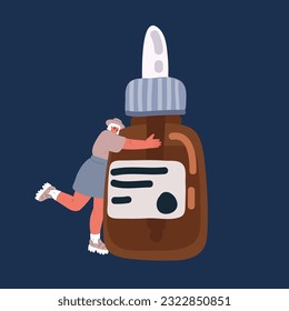 Cartoon vector illustration of woman very likes serum over dark background