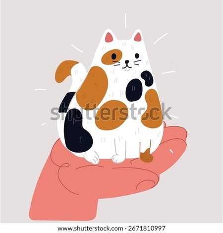 Cartoon vector illustration of woman's hand holding cat