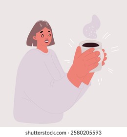 Cartoon vector illustration of woman's hands holding coffe mug. Morning concept.