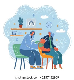 Cartoon vector illustration of women get the influenza vaccine at the hospital