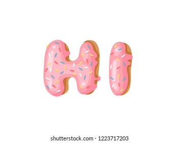 Cartoon vector illustration with word HI. Hand drawn drawing sweet bun. Actual Creative art work bake
