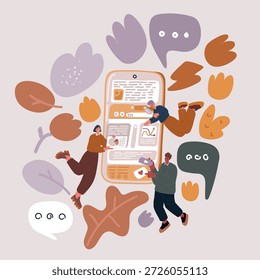 Ilustración vectorial de dibujos animados de trabajar en Sitio web o aplicación, diseño y programación ui ux. Equipo de diseñadores haciendo investigación y prototipado. Estudio de Web o concepto de aplicación móvil para Anuncio, anuncios