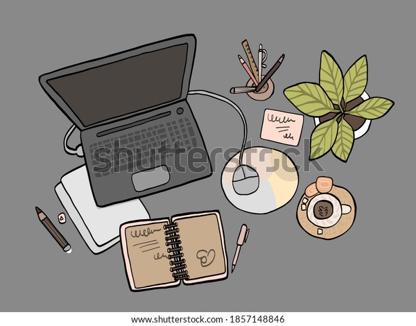 Cartoon Vector Illustration Workplace Desktop Computer Stock Vector 