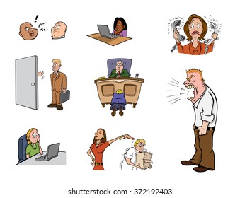 cartoon vector illustration of workplace stress