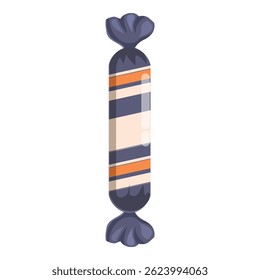Cartoon vector illustration of a wrapped piece of candy with orange and black stripes for halloween
