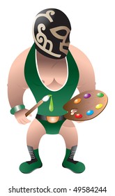 cartoon vector illustration wrestler painter