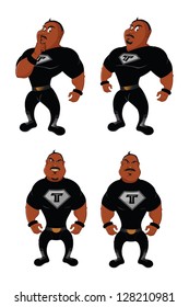 cartoon vector illustration of wrestlers black