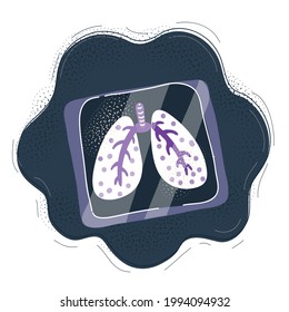 Cartoon vector illustration of X-Ray Image Of Human Healthy Chest on dark backround.