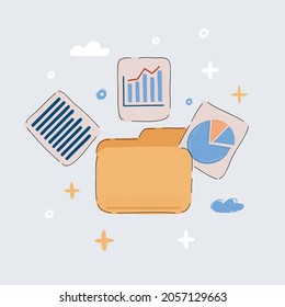 Cartoon vector illustration of Yellow files folder icon isolated on white