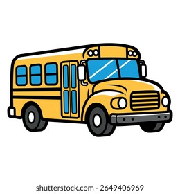 Cartoon Vector Illustration of Yellow School Bus Isolated on White Background 