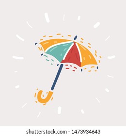 Cartoon vector illustration of Yellow umbrella icon. Hand drawn object on white.