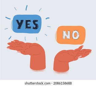 Cartoon vector illustration of Yes and No in human hands