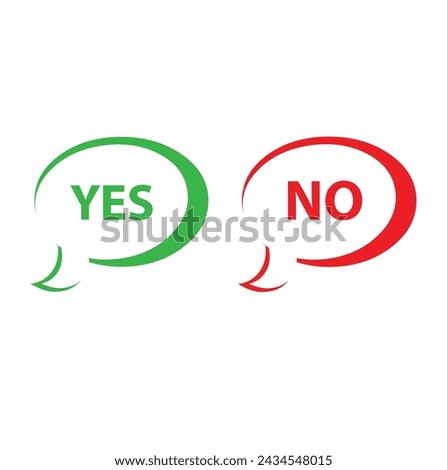 Cartoon vector illustration of Yes No banner on white background. Test question. Election hesitation, disagreement, opposition, choice, dilemma, opponent's opinion.