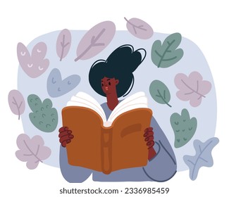 Dibujo vectorial de dibujos animados de una joven afro libro de lectura