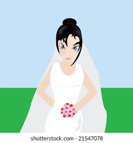 Cartoon vector illustration of a young and attractive bride