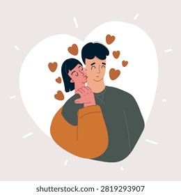 Cartoon vector illustration of Young couple in love outdoor. Stunning sensual outdoor portrait of young stylish fashion couple posing in summer in field