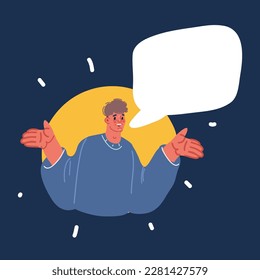 Ilustración vectorial de caricatura Joven con burbuja de habla sobre el fondo oscuro