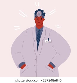 Cartoon, Vektorgrafik von Young professionellen schwarzen Mann Arzt. Medizinischer Spezialist. Ärztlicher Arzt Arzt Therapeut Chirurg professionelle Krankenhausärztin.