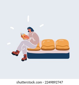 Cartoon vector illustration of Young woman waiting for her turn and reading