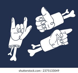 Cartoon vector illustration of zombie hands, collection for halloween themes and greetings over dark backround