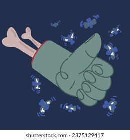 Cartoon vector illustration of Zombie like hand over dark background
