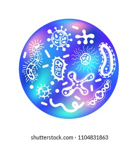 Cartoon vector illustration.Bacteria and germs environment virus set, micro-organisms disease-causing.Viruses, fungi, protozoa. the internal environment of the body.Germ bud mesh neon.Infection