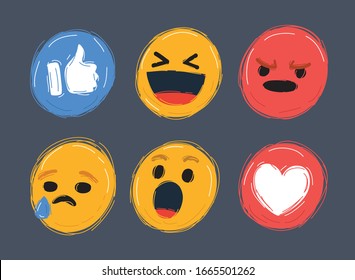 Cartoon vector illustrations of Abstract flat style design emotion set. Vector faces icon collection.