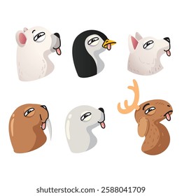 Cartoon vector illustrations of animals sticking their tongues out in a bundled playful design.