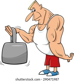 Cartoon Vector Illustrations of Athlete or Strong Man Sportsman with Weight