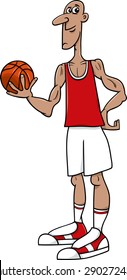 Cartoon Vector Illustrations of Basketball Player Sportsman with Ball