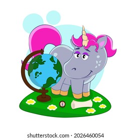 Cartoon Vector Illustrations Children Unicorn Geographer Stock Vector ...