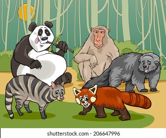 Cartoon Vector Illustrations of Funny Asian Mammals Animals Characters Group