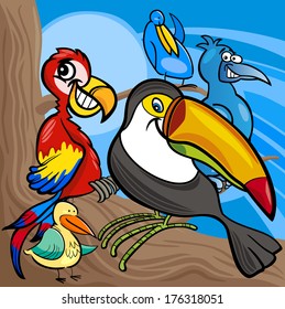 Cartoon Vector Illustrations of Funny Colorful Birds Characters Group