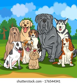 Cartoon Vector Illustrations of Funny Purebred Dogs Characters Group