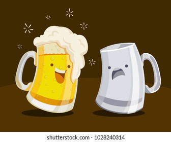 Cartoon vector illustrations of a happy full beer mug and a sad empty beer mug