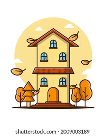 Cartoon Vector Illustrations House of Autumn. Autumn Day Icon Concept