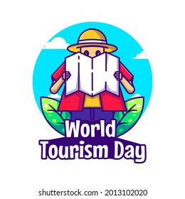Cartoon Vector Illustrations Man look the Maps. World Tourism Day Icon Concept
