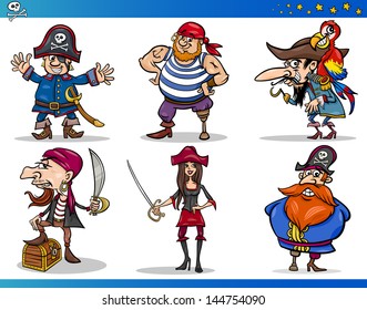 Cartoon Vector Illustrations Set of Fairytale or Fantasy Pirates or Corsairs Mascot Characters