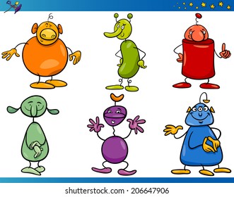 Cartoon Vector Illustrations Set of Fairytale or Fantasy Funny Characters or Aliens