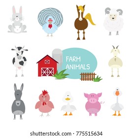 Cartoon vector illustrations, set of flat design farm animals. Cute and funny.