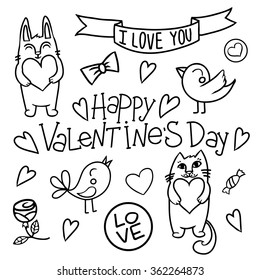 Cartoon vector illustrations set. Happy Valentine's Day!