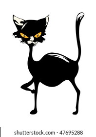 cartoon vector image of black cat isolated on white